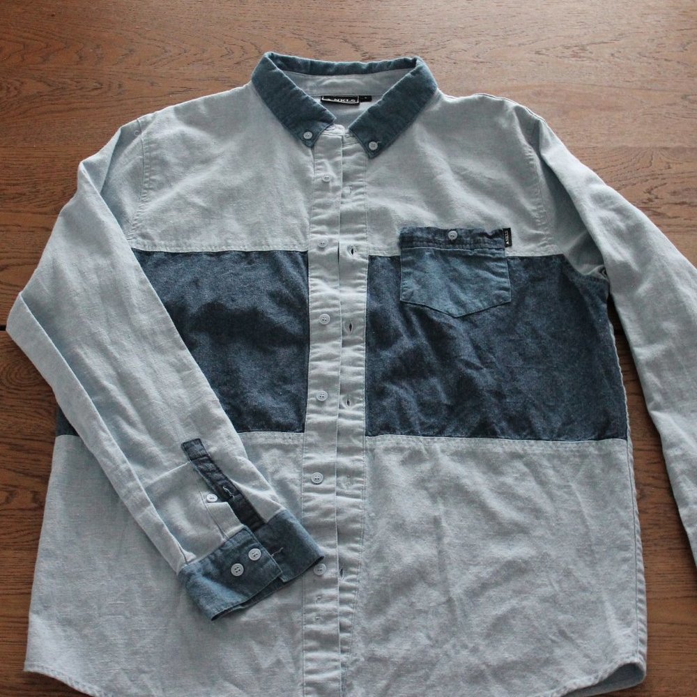 Men's NKLS Casual Button down Shirt 100% Cotton Denim Look L